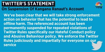 Twitter Statement On Kangana Ranaut Twitter Account Suspended